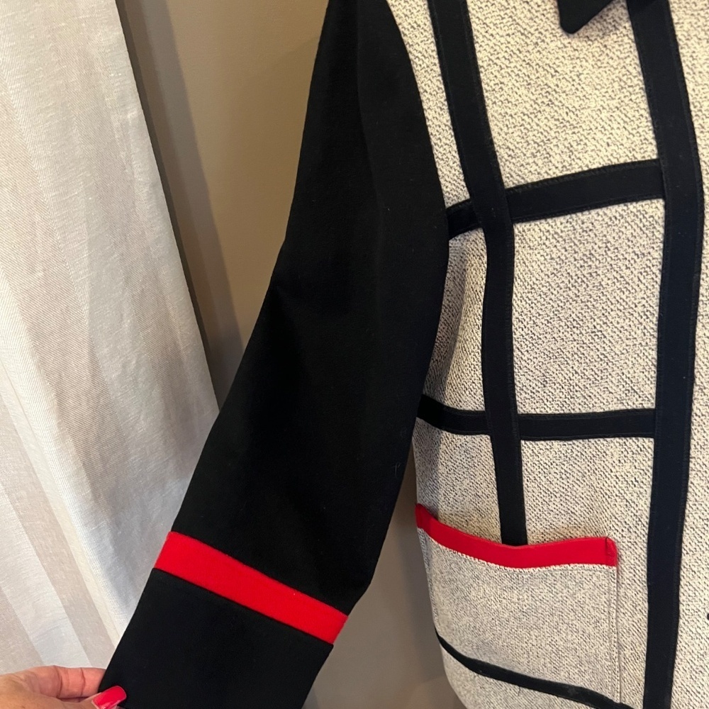 Women's Vintage Spencer Reid Wool Blend Coat, Cream, Red & Black, Size 8 - Picture 7 of 14